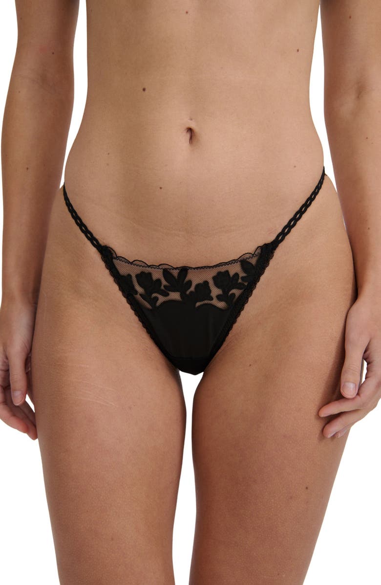 Kat The Label St. Clair Embroidered Thong, Main, color, Black