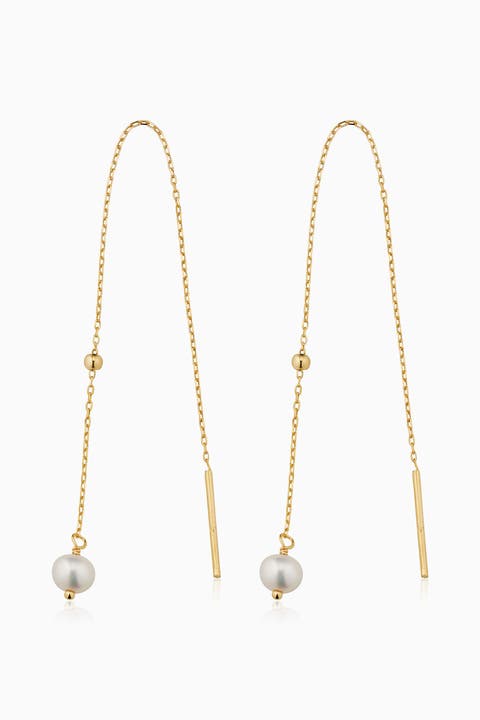 14K Yellow Gold Pearl Girl Threaders