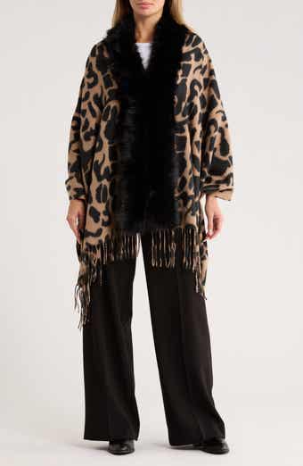 La Fiorentina Animal Print Faux Fur Trim Wrap