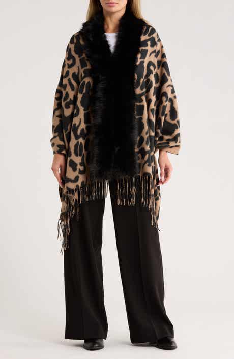 La Fiorentina Animal Print Faux Fur Trim Wrap