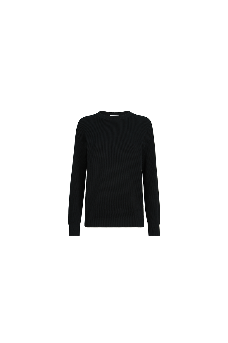 Cotton English rib sweater with monili, Alternate, color, Black