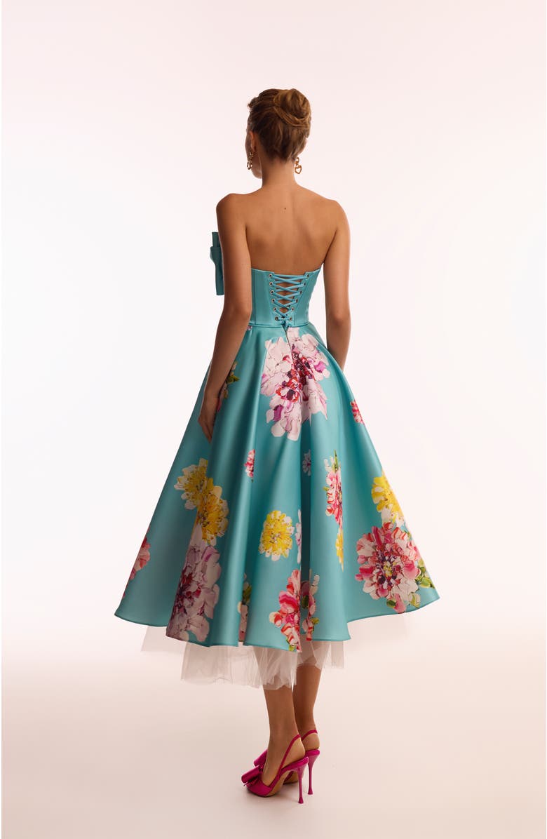 Milla Playful floral midi dress with bow, Alternate, color, Aquamarine Floral