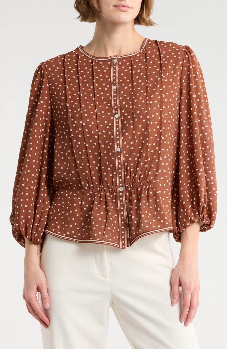 MAX STUDIO Bubble Sleeve Top, Main, color, Chestnut/ Ivory Dot