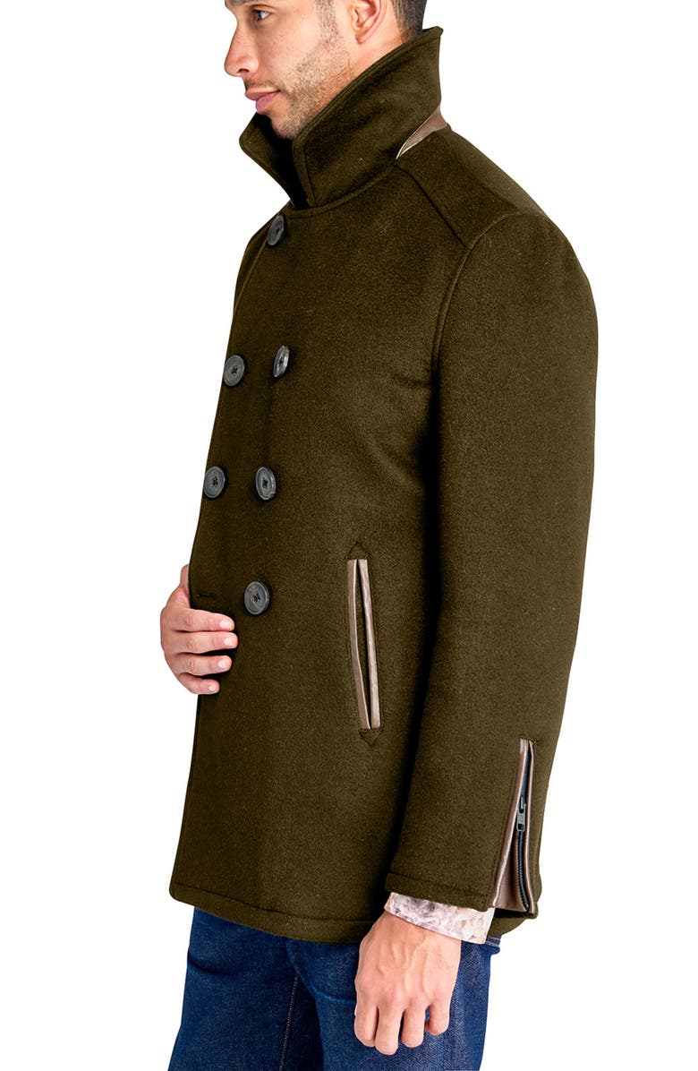 Brooklyn Brigade Green Wool Double Breasted Peacoat, Alternate, color, 