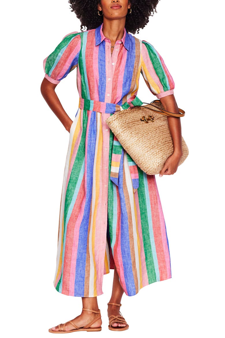 Alexa Stripe Linen Shirtdress, Main, color, PINK MULTI