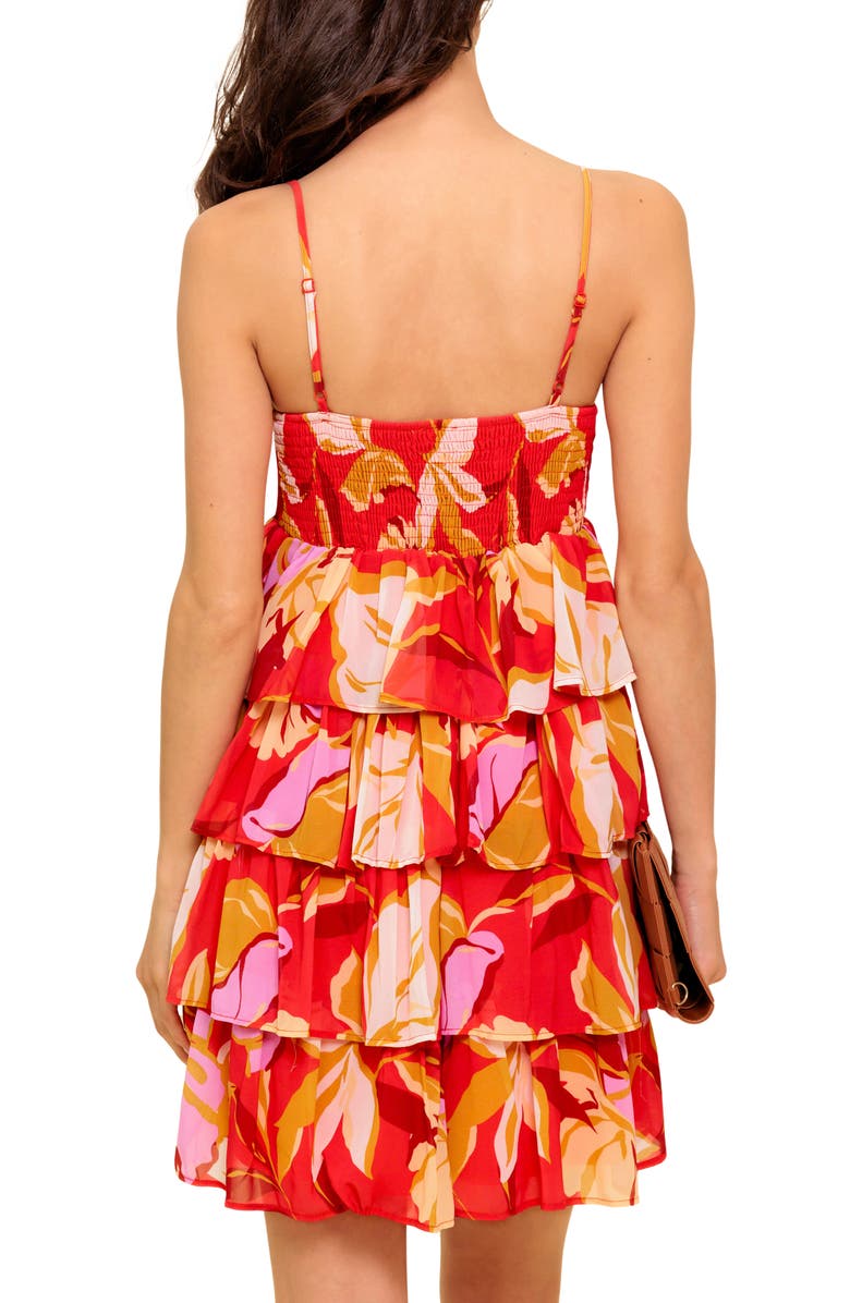 FLYING TOMATO Floral Plunge Neck Minidress, Alternate, color, Red
