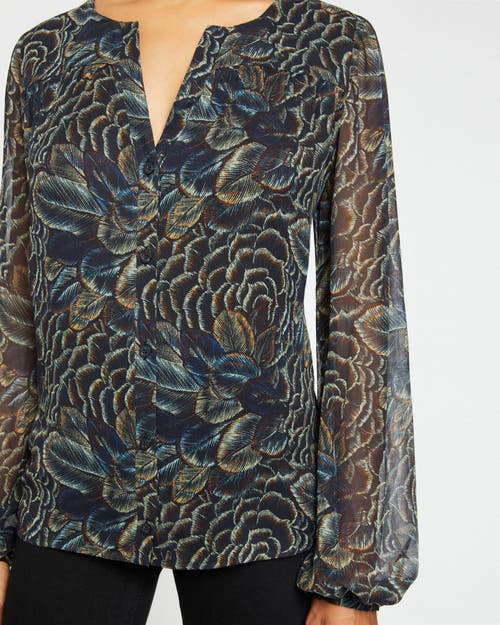 Santorelli Dione Floral-print Crepe Georgette Blouse In Space Blue