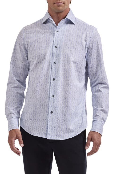 Devon OoohCotton® Herringbone Print Button-Up Shirt