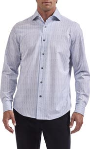 Bugatchi Devon OoohCotton® Herringbone Print Button-Up Shirt
