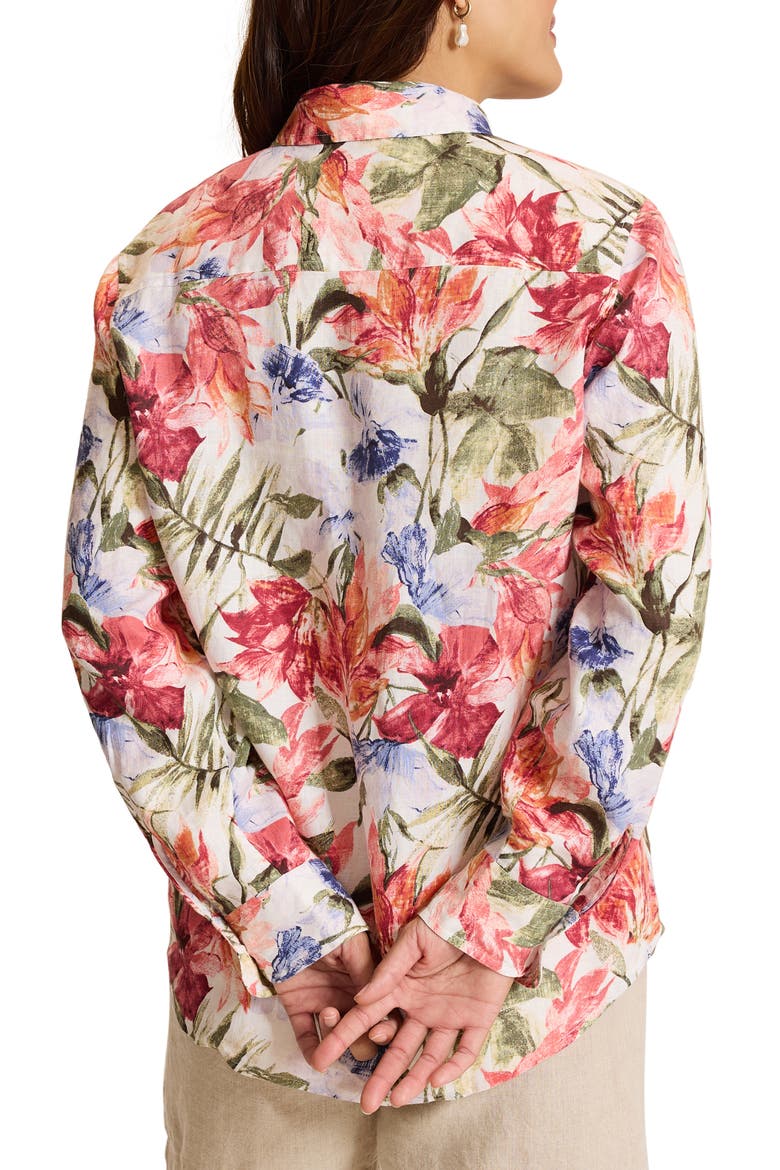 Coastalina Island Bloom Relaxed Linen Shirt, Alternate, color, COCONUT
