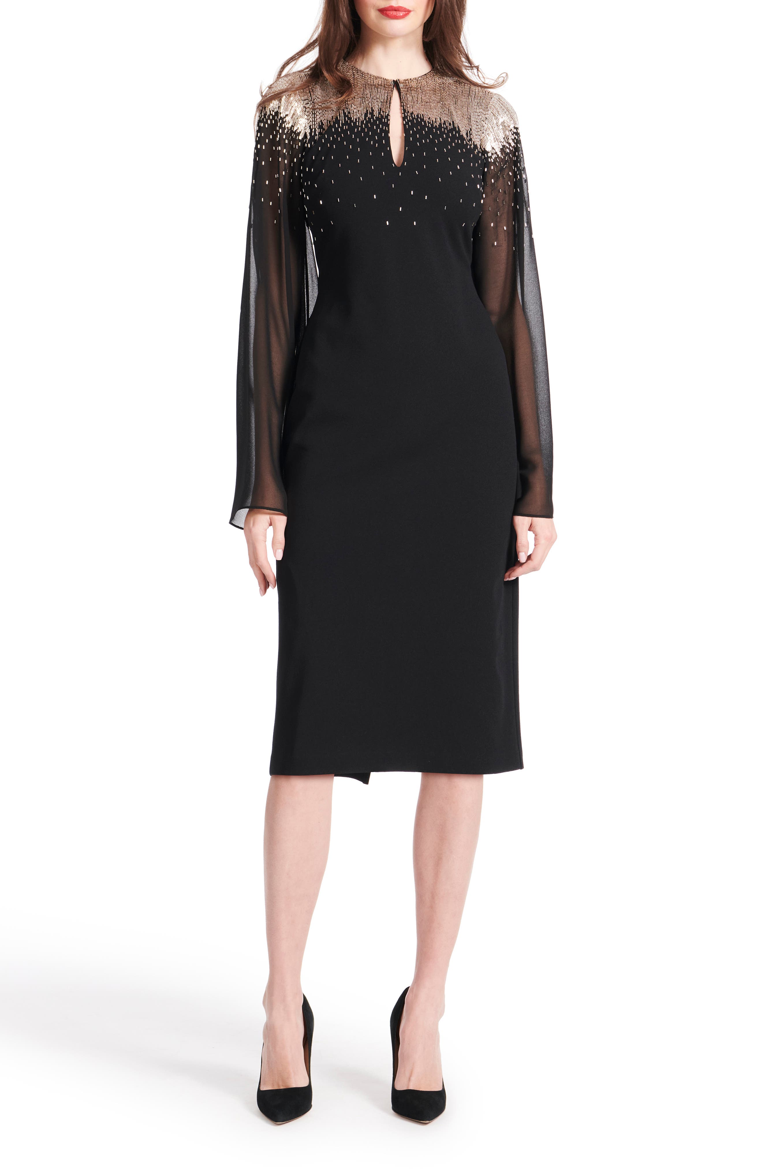 Beaded Stretch Crepe Cocktail Dress