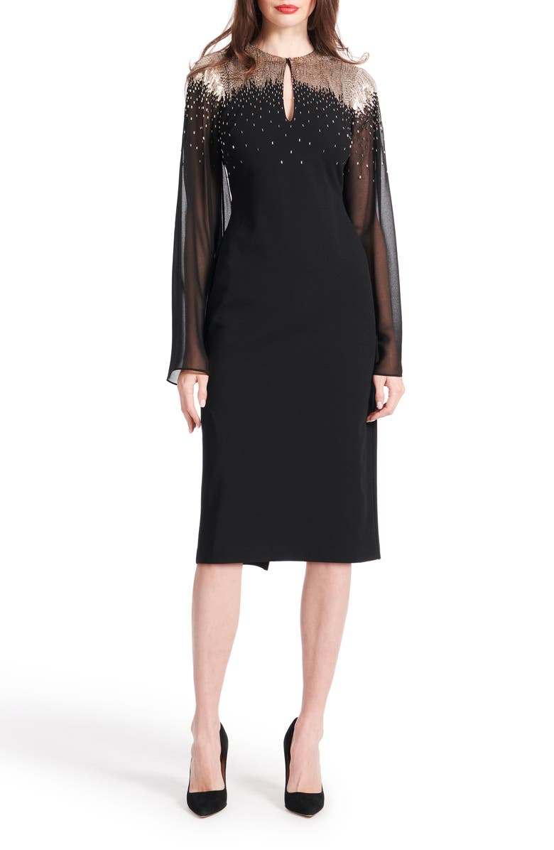 EMILY SHALANT Beaded Stretch Crepe Cocktail Dress, Main, color, 