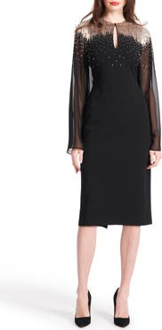EMILY SHALANT Beaded Stretch Crepe Cocktail Dress