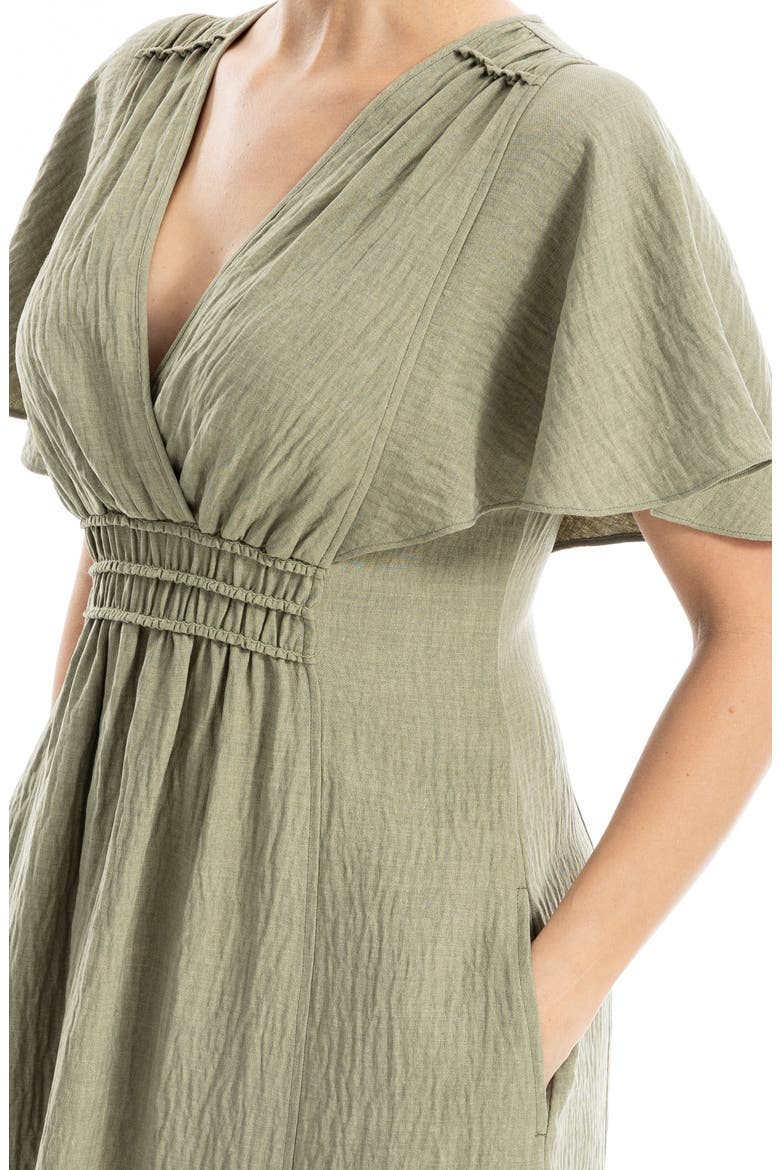 Surplice Neck Flutter Sleeve Midi Dress, Alternate, color, GREY/ SAGE