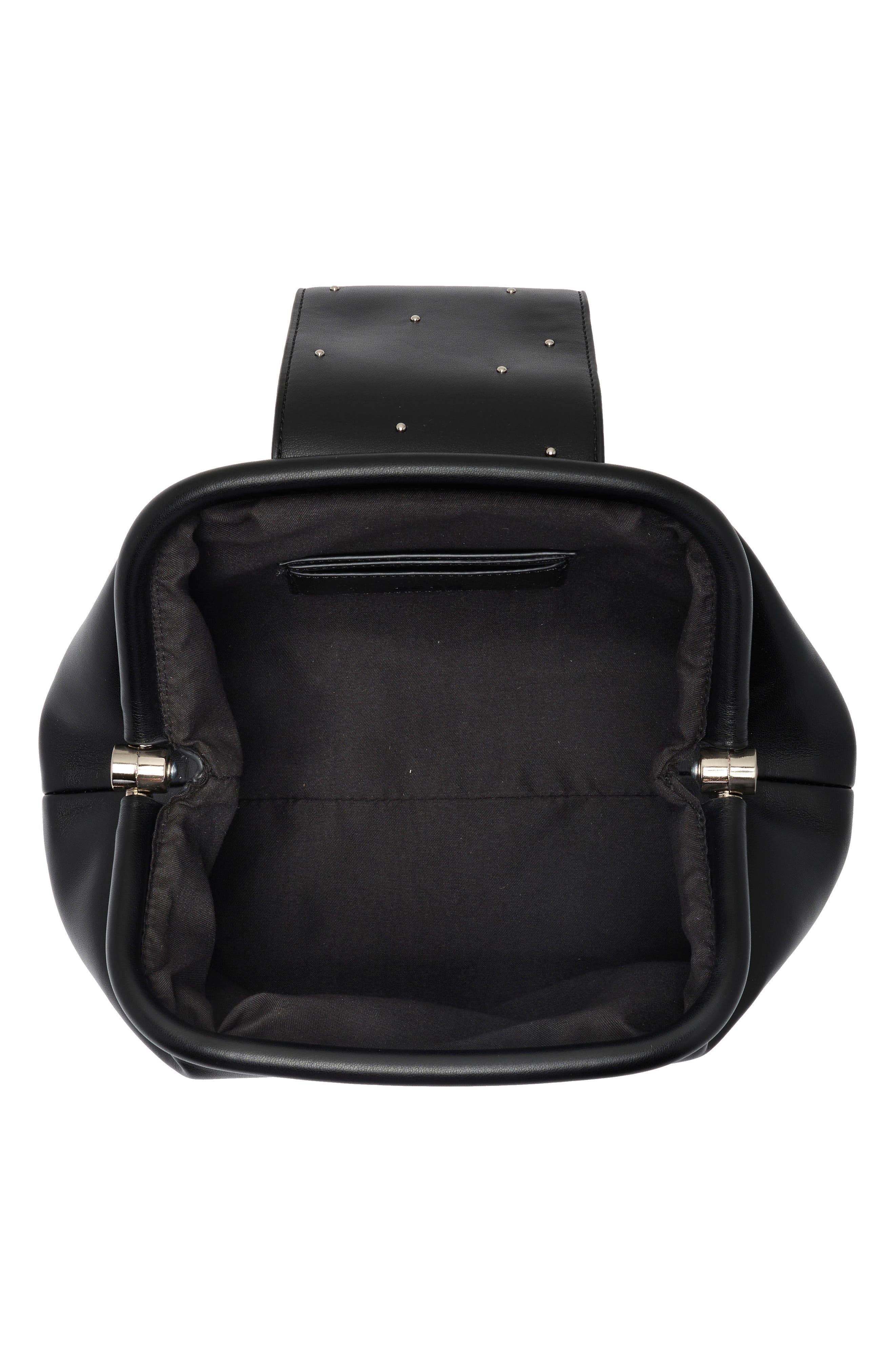 Studded Handle Faux Leather Frame Clutch, Alternate, color, BLACK