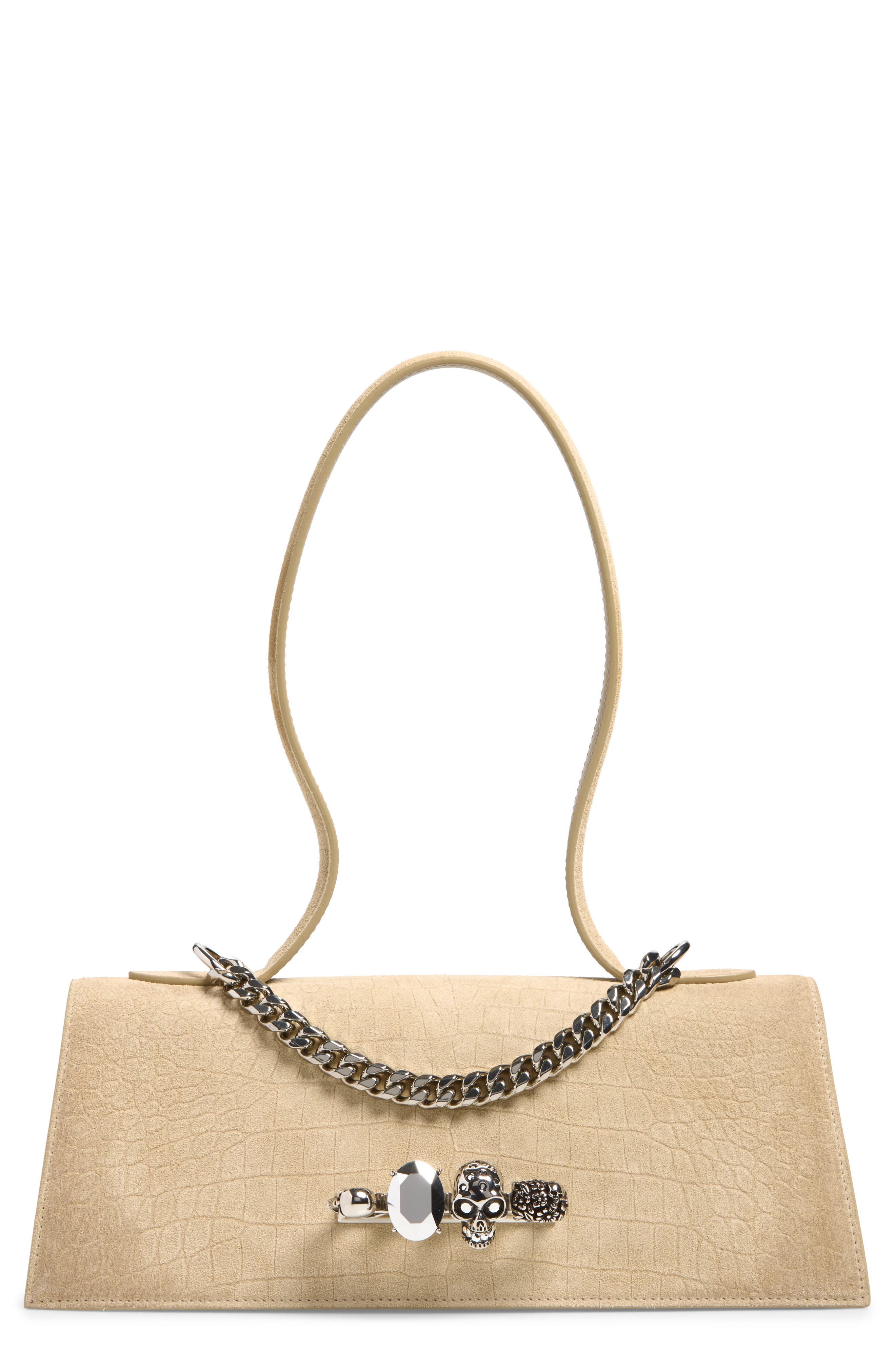 Jeweled Croc Embossed Suede Top Handle Bag, Main, color, ZINC