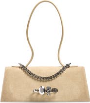 McQueen Jeweled Croc Embossed Suede Top Handle Bag