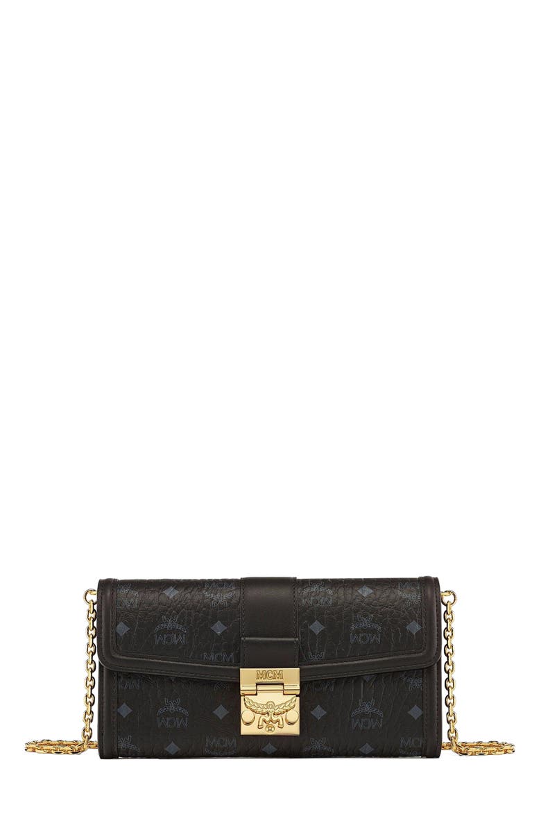 MCM Tracy Chain Wallet in Visetos, Main, color, Black