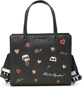 KARL LAGERFELD Maybelle Satchel - Monogram Tote Bag With Zipper Closure 10x8x5 Inches