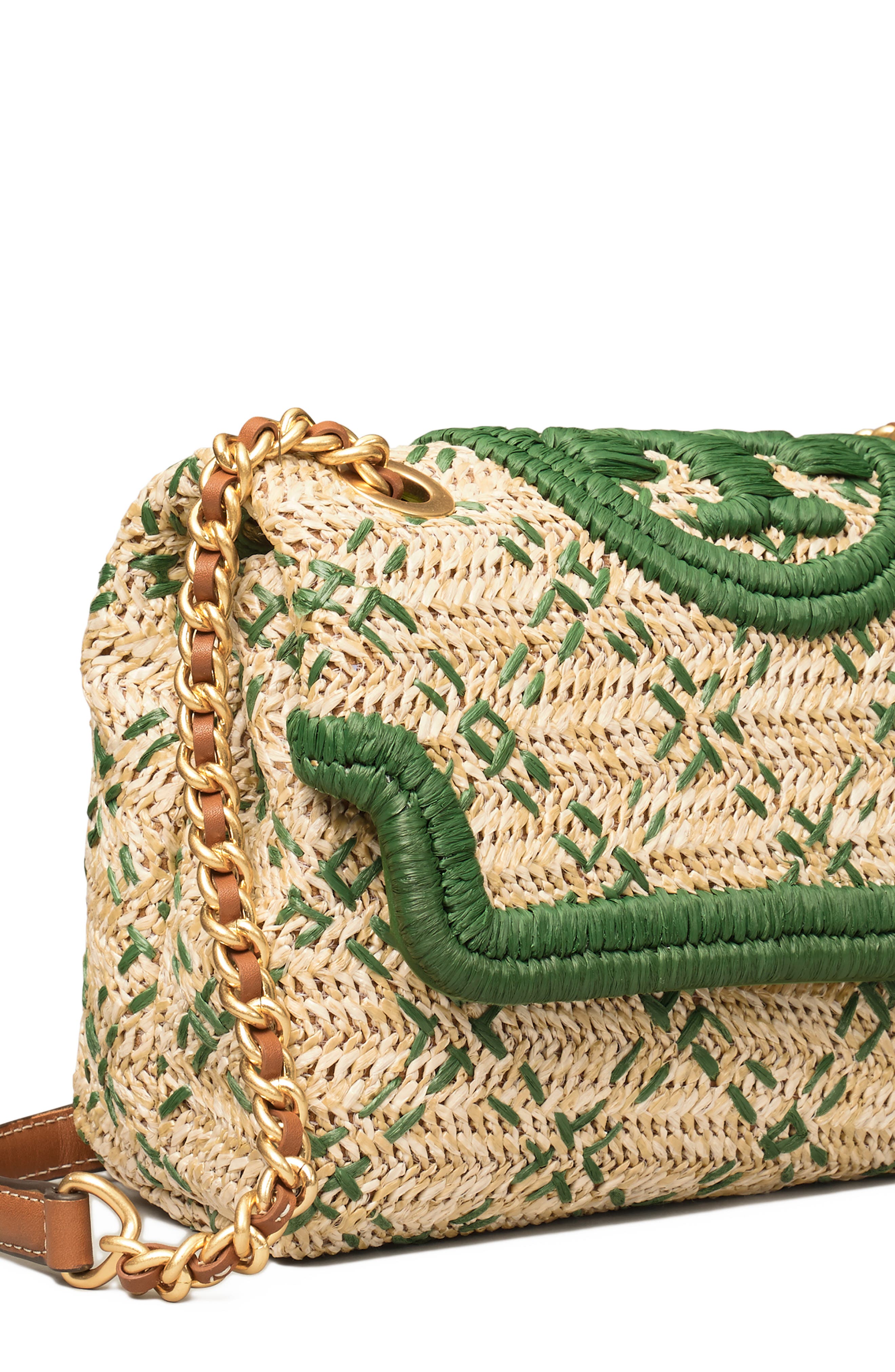 Tory Burch Small Fleming Straw Crossbody Bag, Alternate, color, 