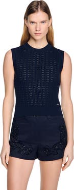 SANDRO Cropped textured knit sweater