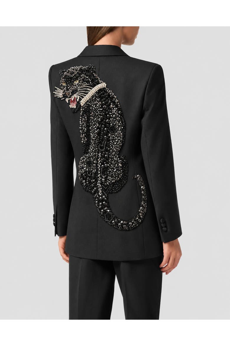 Boyfriend's Fit Blazer Panther Embroidery Women, Alternate, color, black