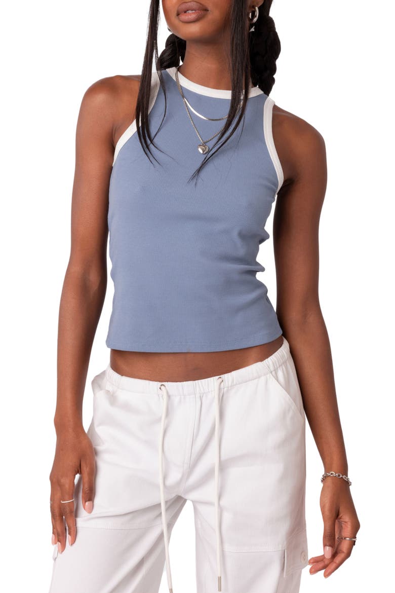 Contrast Rib Tank Top, Main, color, BLUE