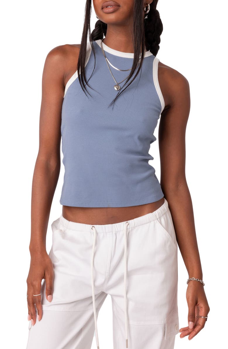 EDIKTED Contrast Rib Tank Top, Main, color, Blue