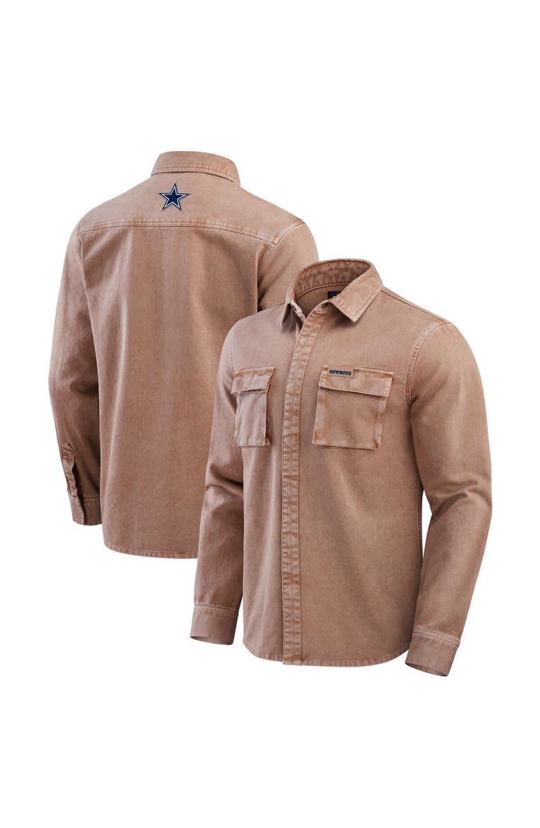 Darius Rucker Collection by Fanatics Men's Darius Rucker Collection by Fanatics Brown Dallas Cowboys Garment Dyed Long Sleeve Full Snap Shirt, Main, color, Brown