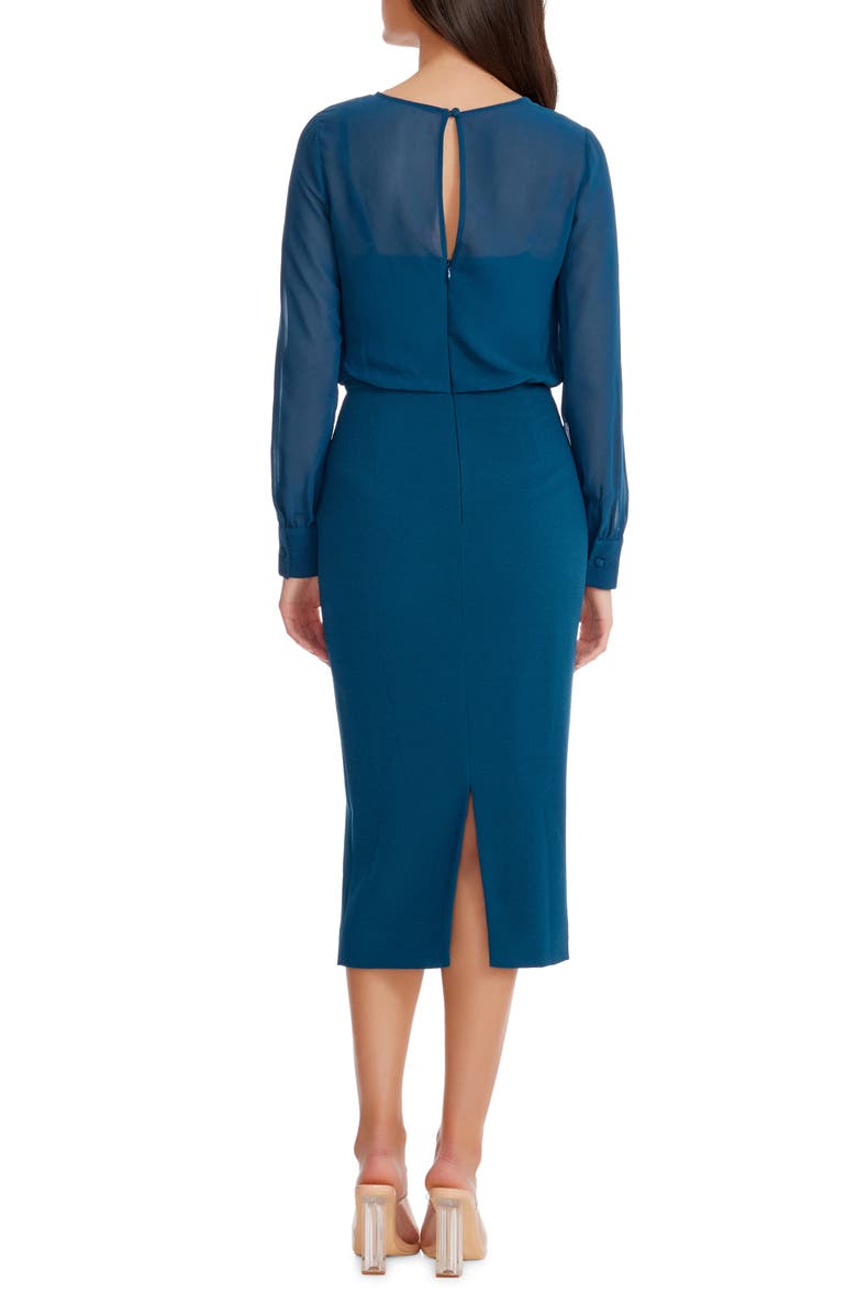 Dress the Population Pilar Mixed Media Long Sleeve Dress, Alternate, color, Peacock Blue