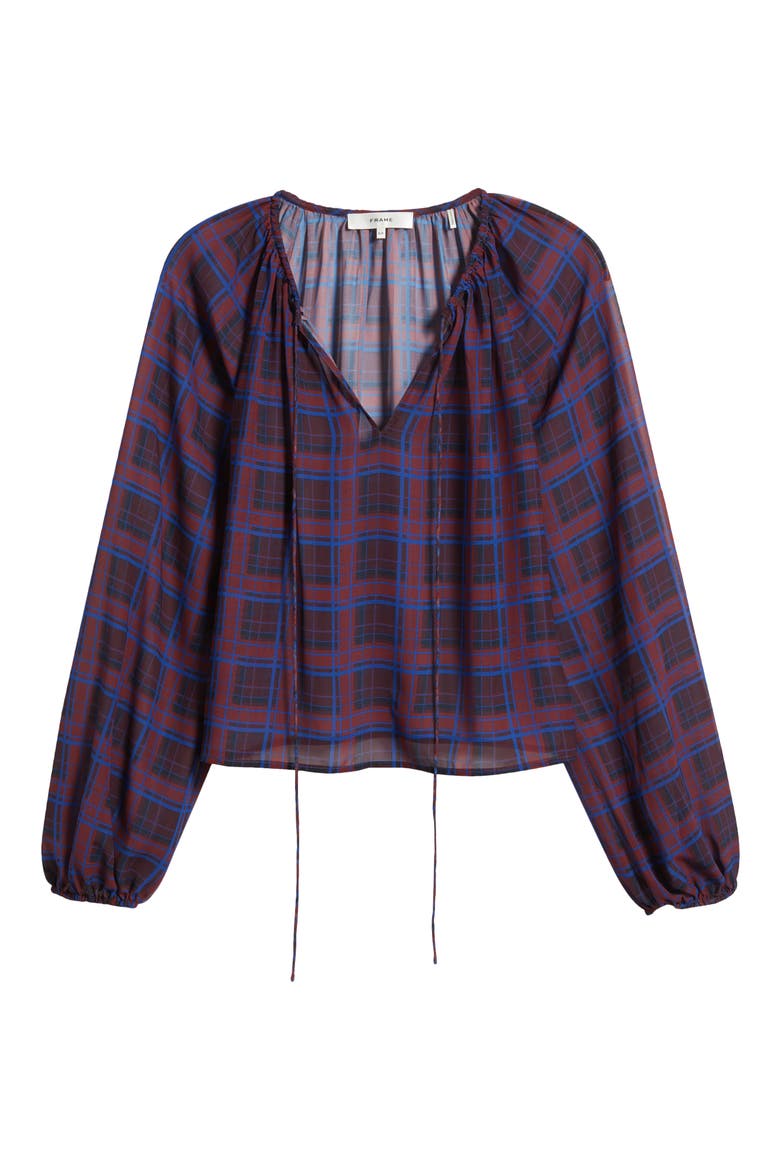 Plaid Balloon Top, Alternate, color, BURGUNDY MULTI