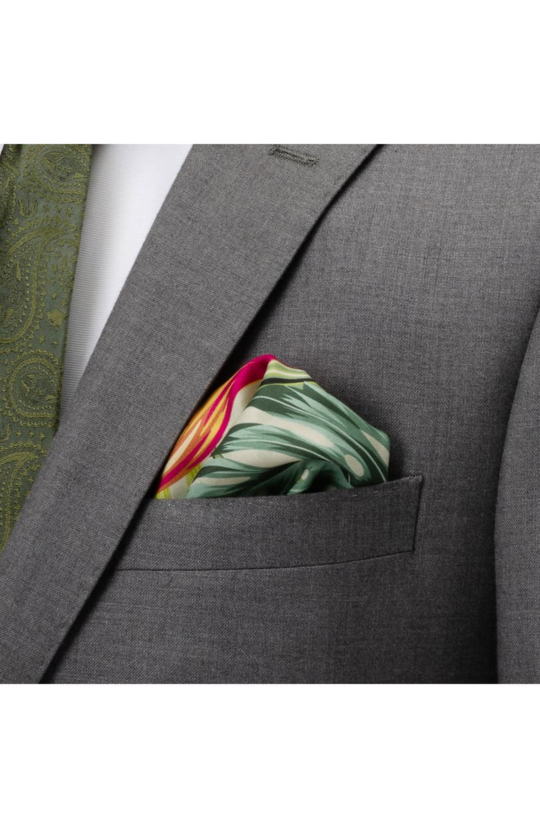 Cufflinks, Inc. Tropical Leaf Print Silk Blend Pocket Square, Alternate, color, Green Multi