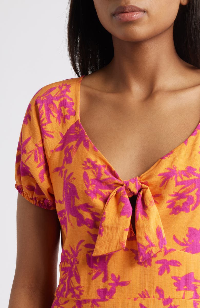 Loveappella Tie Front Slit Midi Dress, Alternate, color, Orange/ Fuchsia