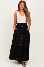 PinkBlush Smocked Waist Button Accent Maxi Skirt