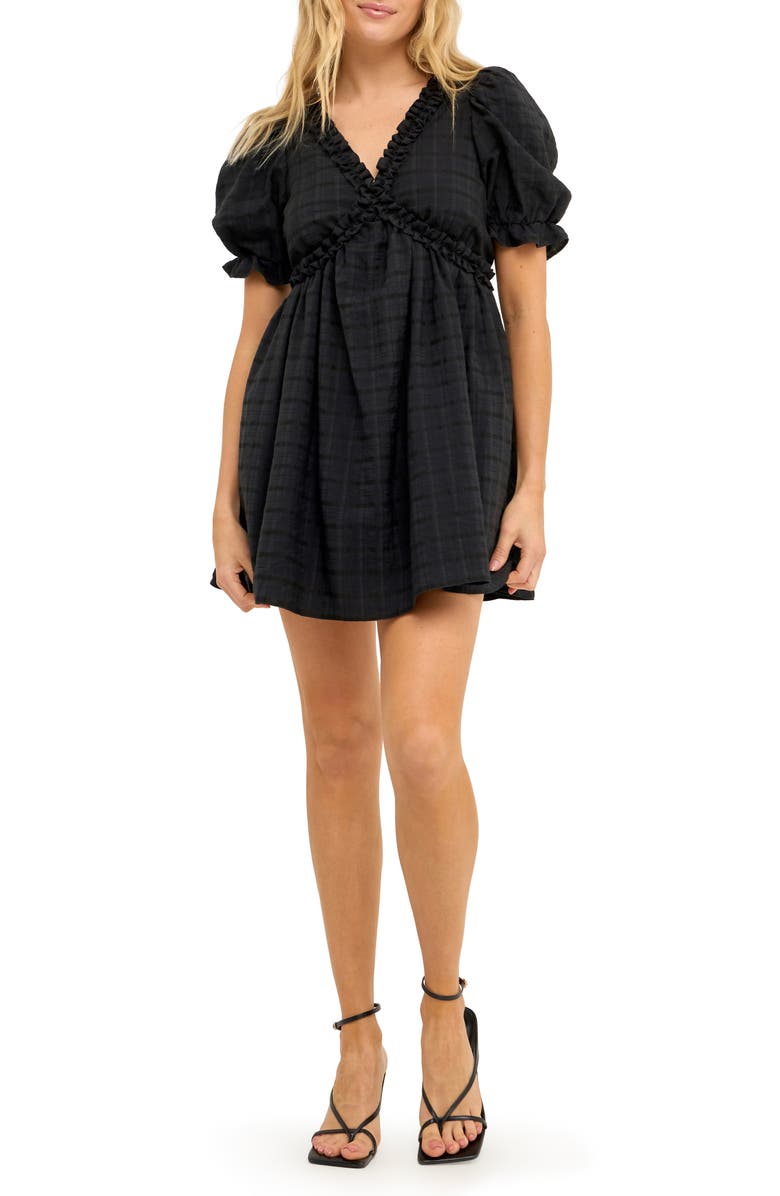 Free the Roses Ruffle Cross Back Cotton Minidress, Main, color, Black