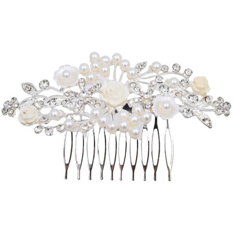 Rhinestone Pearl and Floral Hair Comb