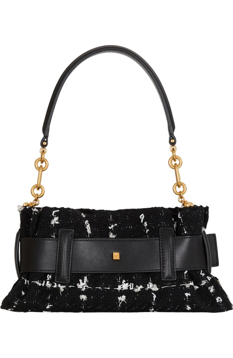 Balmain Mini Anthem bag in smooth leather and tweed, Alternate, color, Black