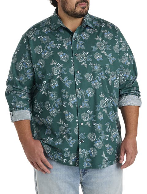 Big & Tall Rolled-Sleeve Floral Print Sport Shirt