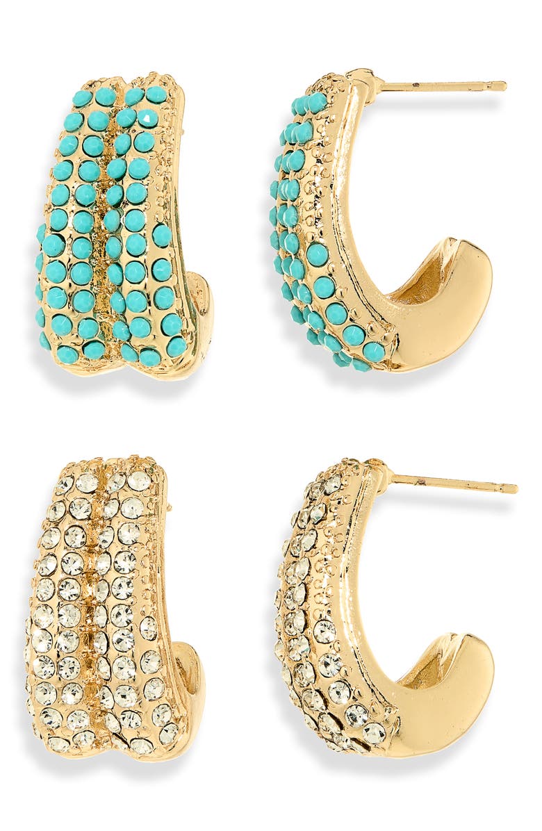 NATASHA Set of 2 Crystal Assorted Hoop Earrings, Main, color, Turquoise/ Crystal