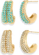 NATASHA Set of 2 Crystal Assorted Hoop Earrings