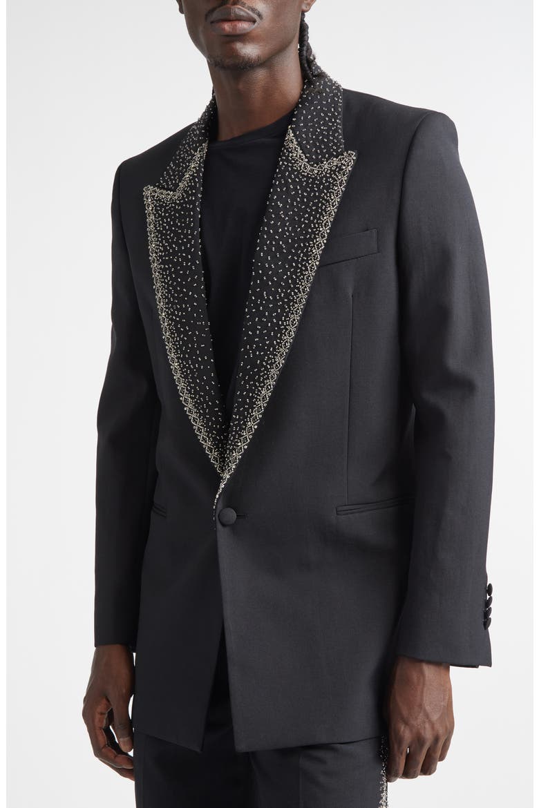 Crystal Embellished Lapel Single Breasted Blazer, Alternate, color, BLACK