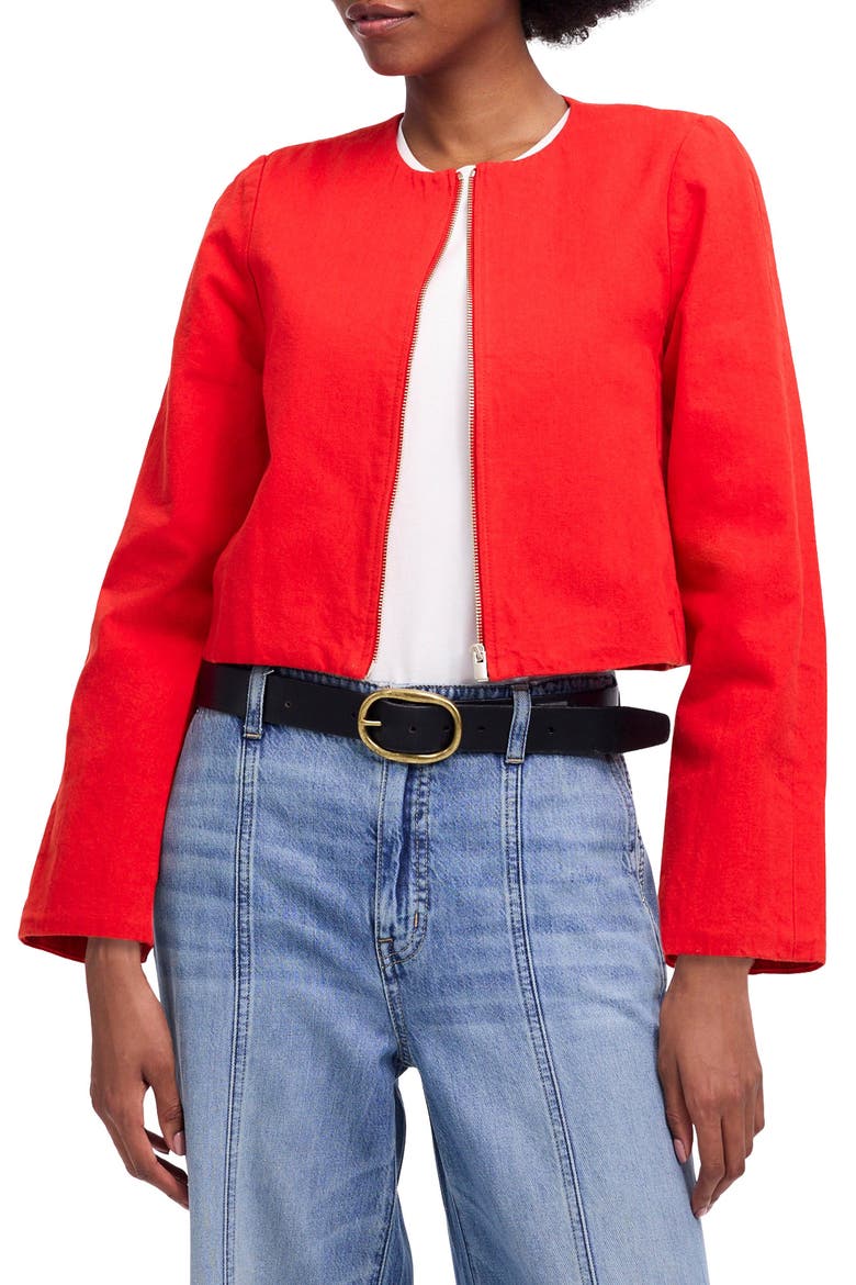 Cotton & Linen Blend Zip-Up Jacket, Main, color, FESTIVAL RED