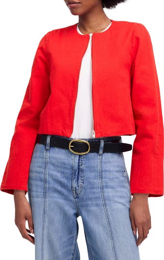 Cotton & Linen Blend Zip-Up Jacket