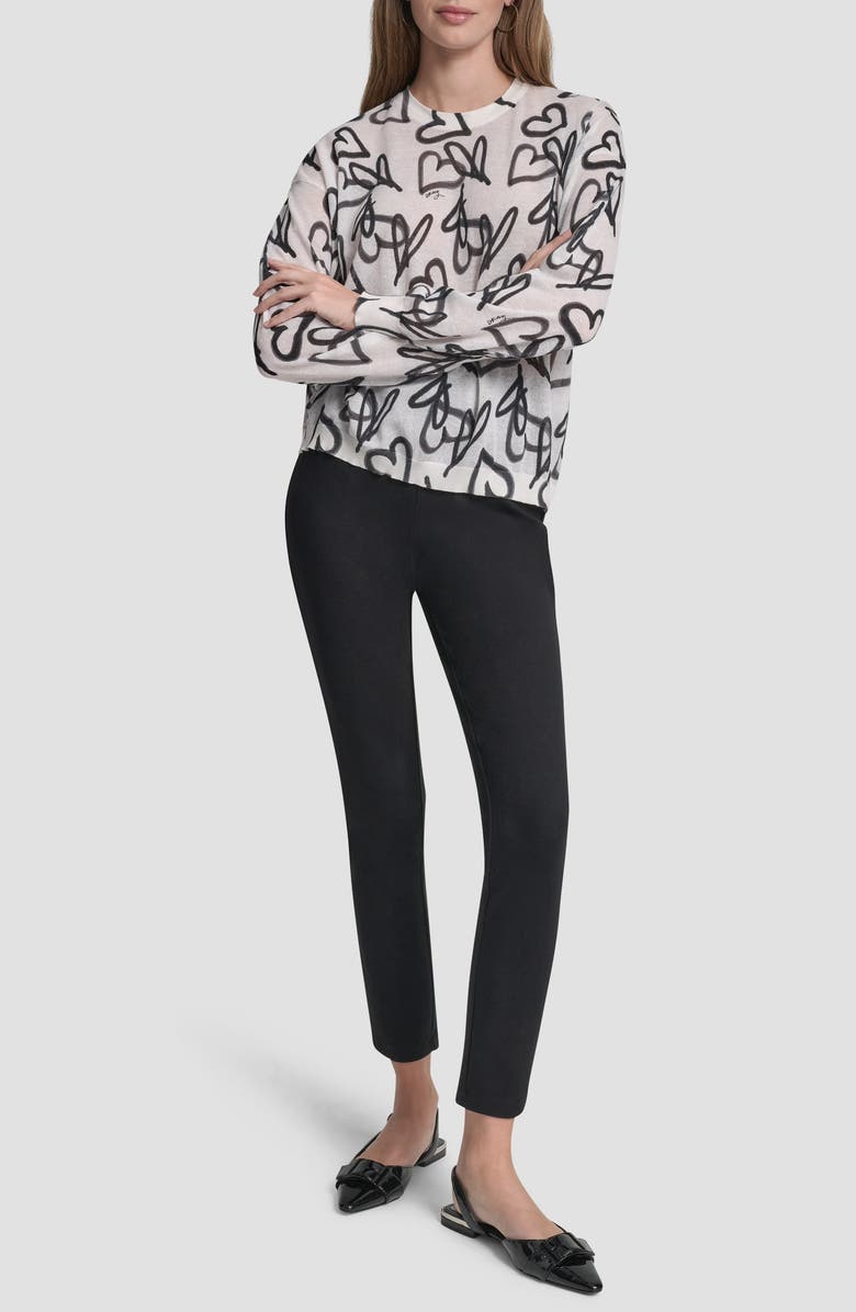 DKNY Lightweight Graffiti Heart Print Sweater, Alternate, color, Ivory Graffiti Heart