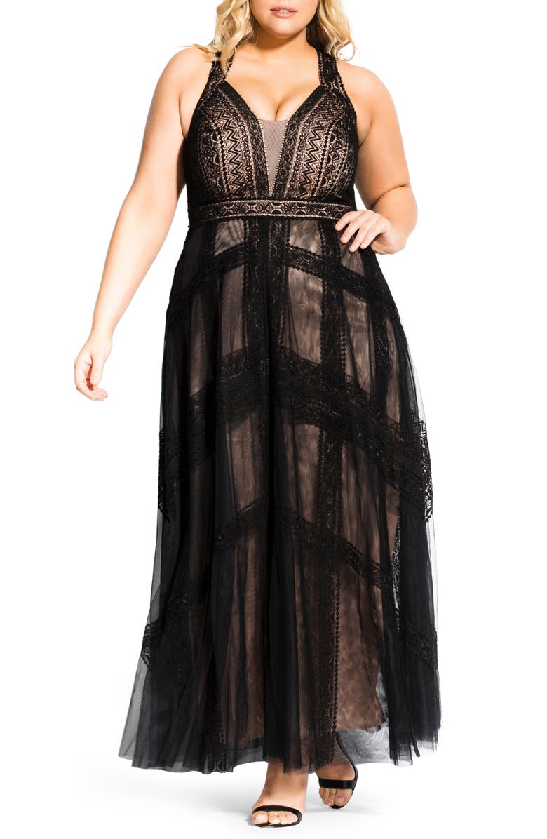 City Chic Divine Whimsy Lace Gown, Main, color,