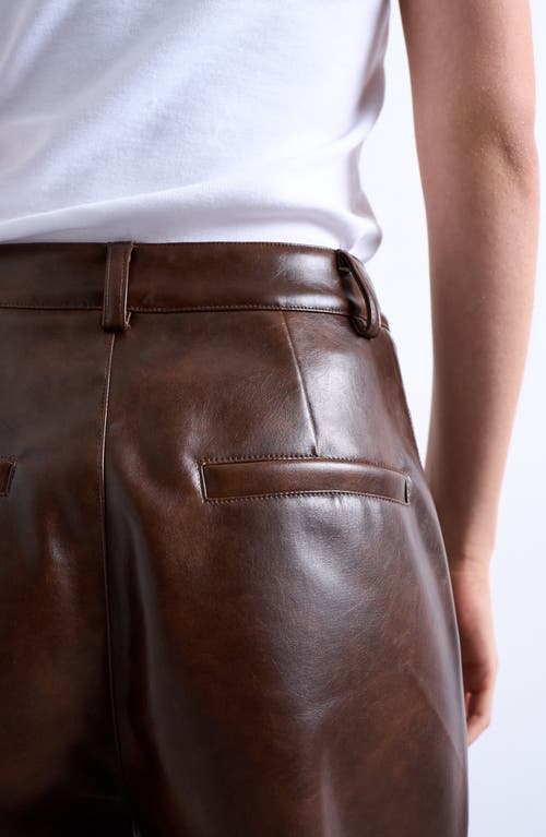 Topshop Faux Leather Pleated Pants In Brown