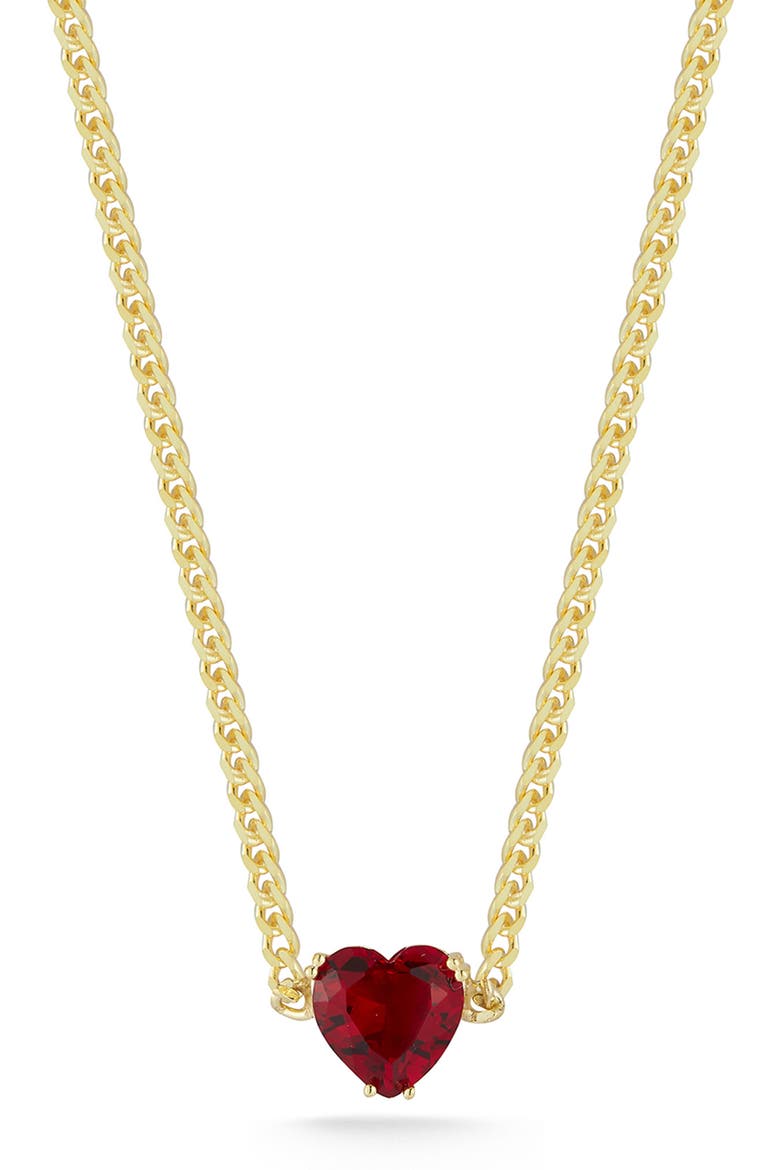 Cubic Zirconia Heart Curb Chain Necklace, Main, color, GOLD/RED