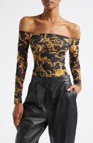 L'AGENCE Peonie Off the Shoulder Mesh Bodysuit