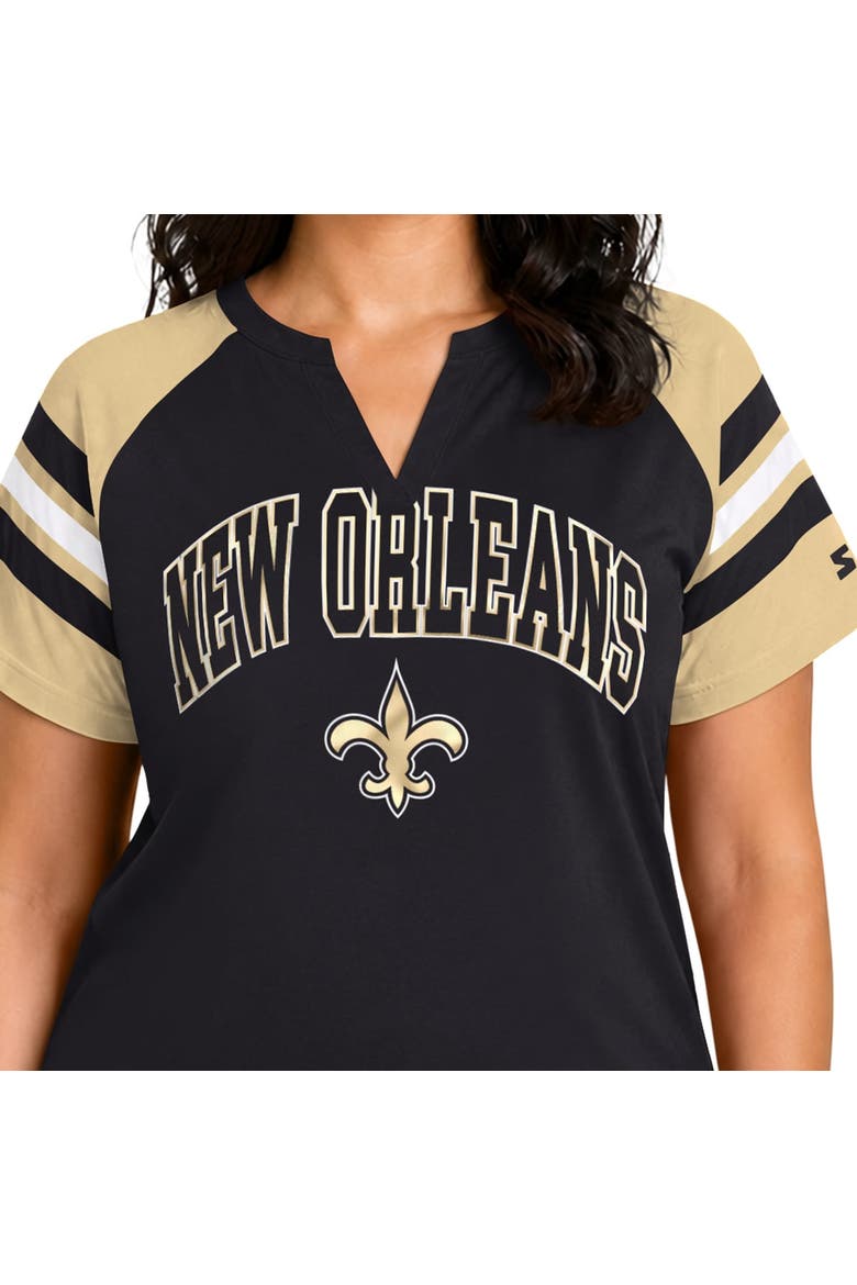 Women's Starter  Black New Orleans Saints Plus Size Game On Notch Neck Raglan T-Shirt, Alternate, color, Black