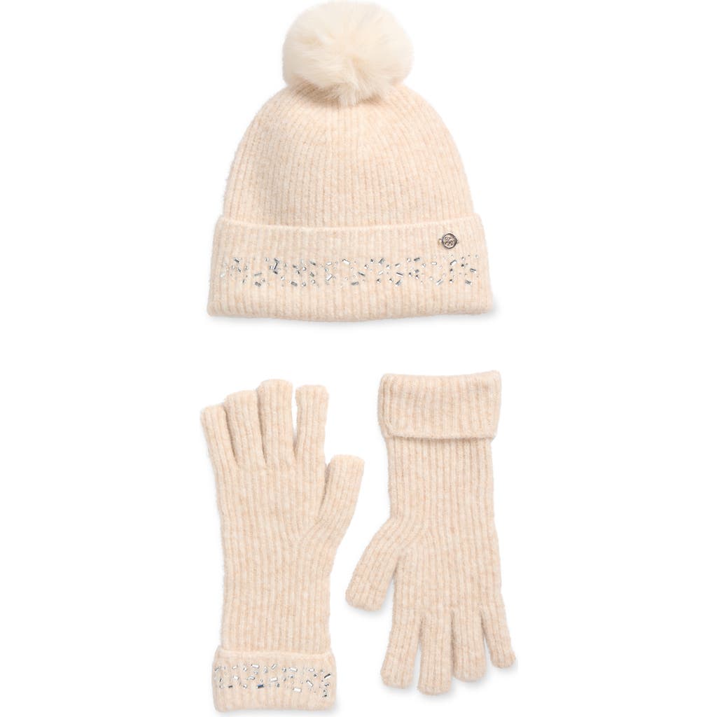 Ted Baker London Crystal Faux Fur Pompom Beanie & Scarf Box Set In White